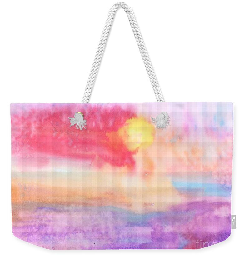Water Weekender Tote Bag featuring the painting Pink Painted Sky by Deb Stroh-Larson