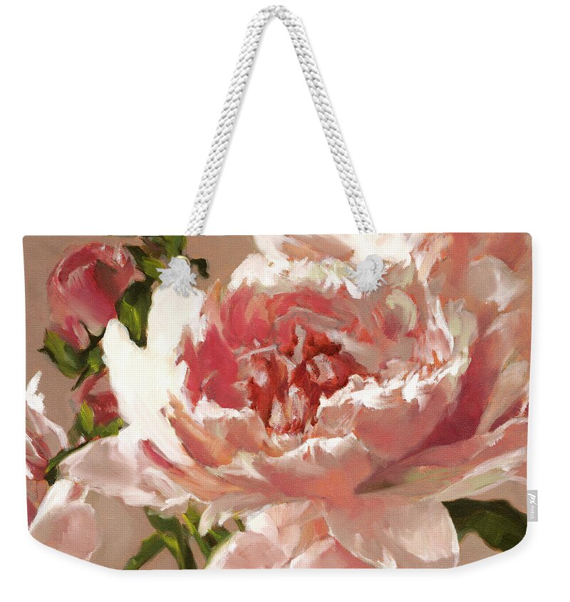 Pink Peony Weekender Tote Bag featuring the painting Pink Peony by Roxanne Dyer