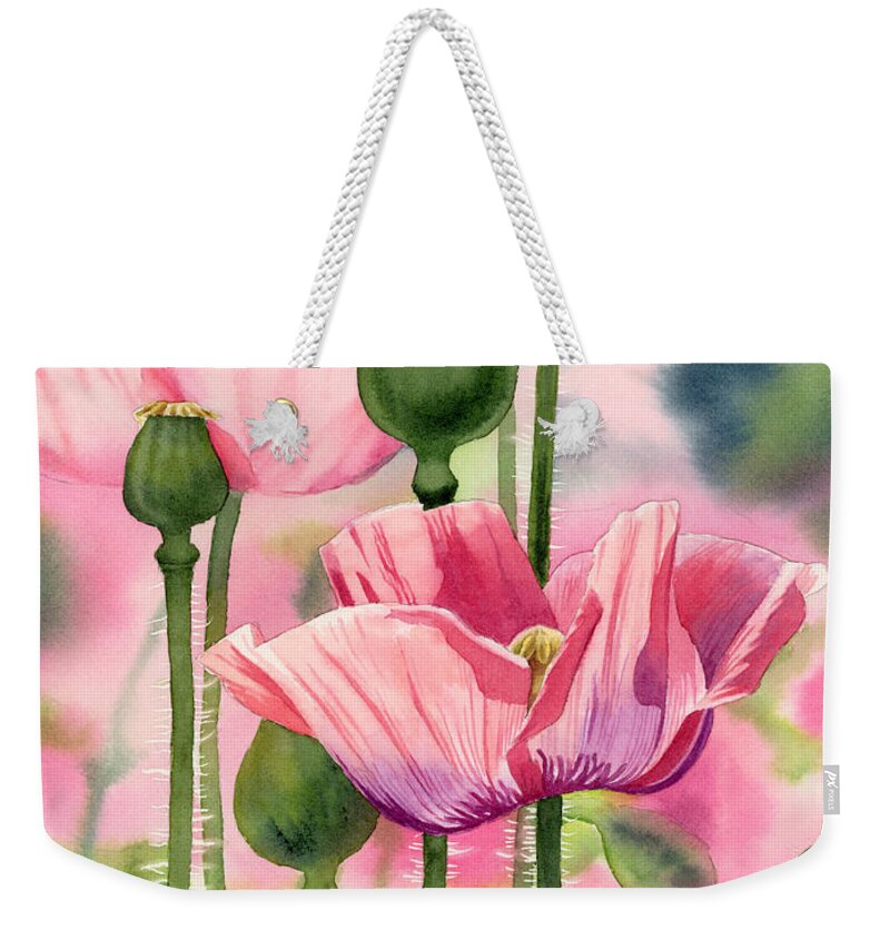 Pink Weekender Tote Bag featuring the painting Pink Poppies by Espero Art