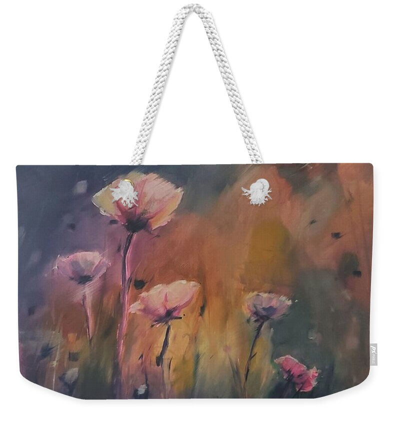 Landscape Weekender Tote Bag featuring the painting Pink Poppies by Sheila Romard