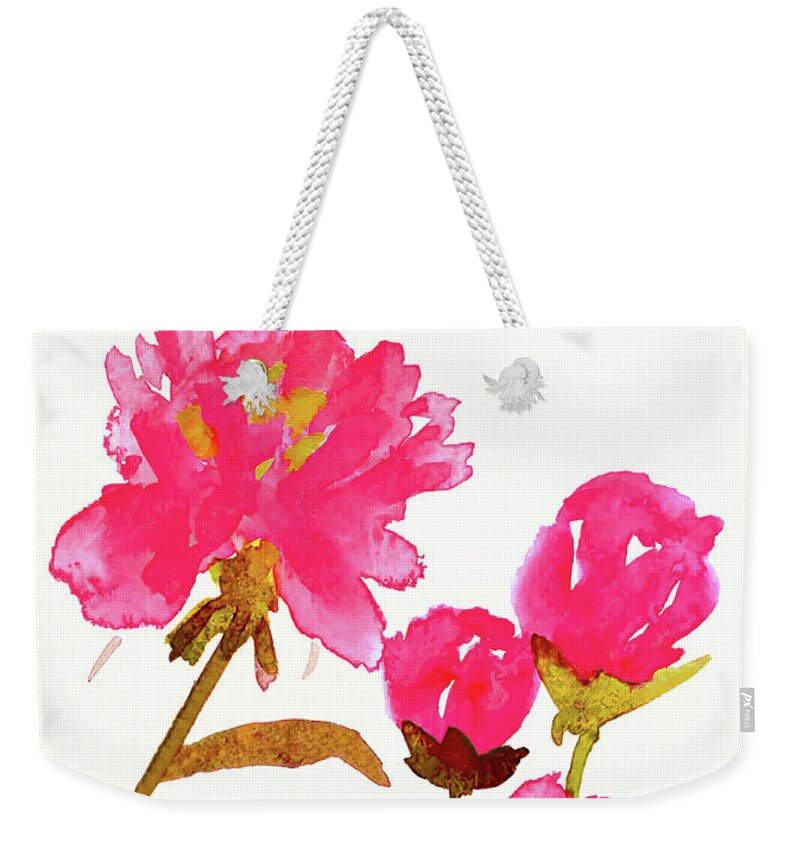 Flowers Weekender Tote Bag featuring the painting Pink Posies by Deborah League