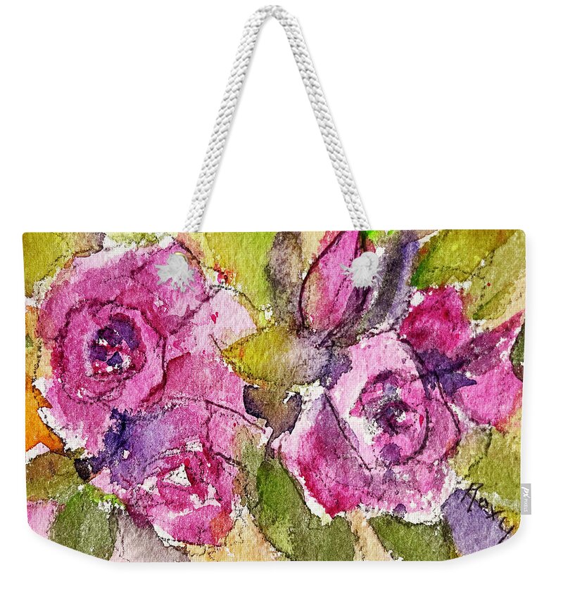 Loose Floral Weekender Tote Bag featuring the painting Pink Roses by Roxy Rich