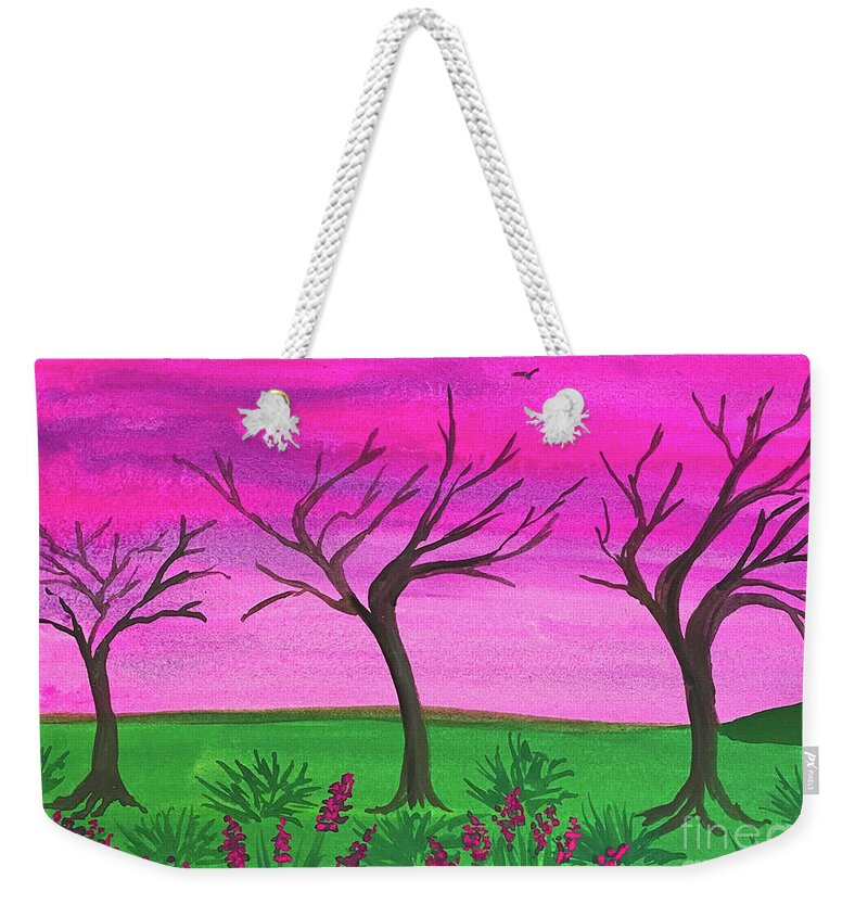 Pink Sky Weekender Tote Bag featuring the painting Pink Sky by Lisa Neuman