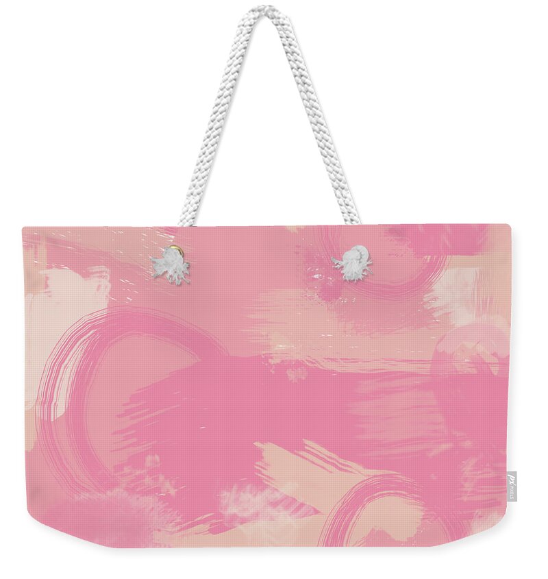 Pink Splatter Weekender Tote Bag featuring the painting Pink Splatter by Nancy Merkle