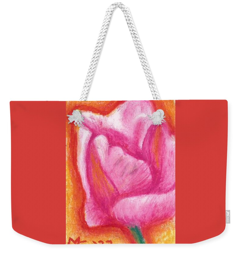 Tulip Weekender Tote Bag featuring the painting Pink Tulip by Monica Resinger
