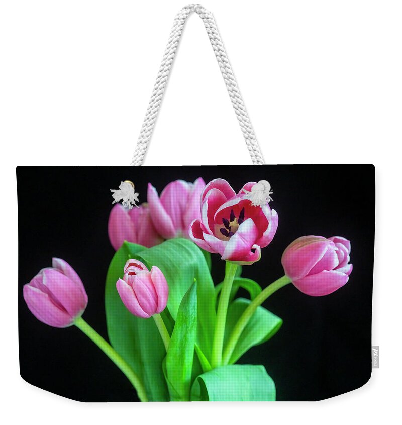 Tulips Weekender Tote Bag featuring the photograph Pink Tulips Pink Impression X102 by Rich Franco