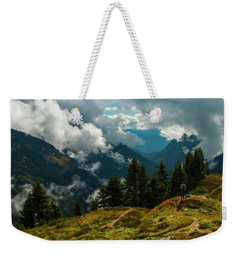 Mount Rainier National Park Weekender Tote Bag featuring the photograph Pinnacle, Plummer, Reflections, Clouds by Doug Scrima