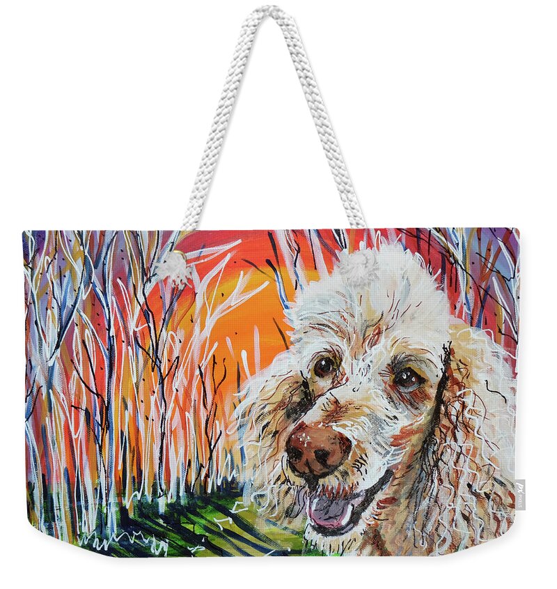 Poodles Weekender Tote Bag featuring the painting Pip the Poodle by Laura Hol Art
