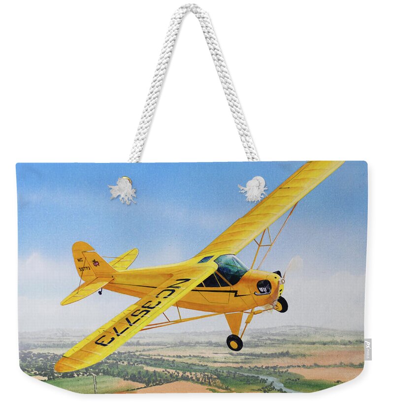 Aviation Weekender Tote Bag featuring the painting Piper J-3 Cub by Steve Ferguson