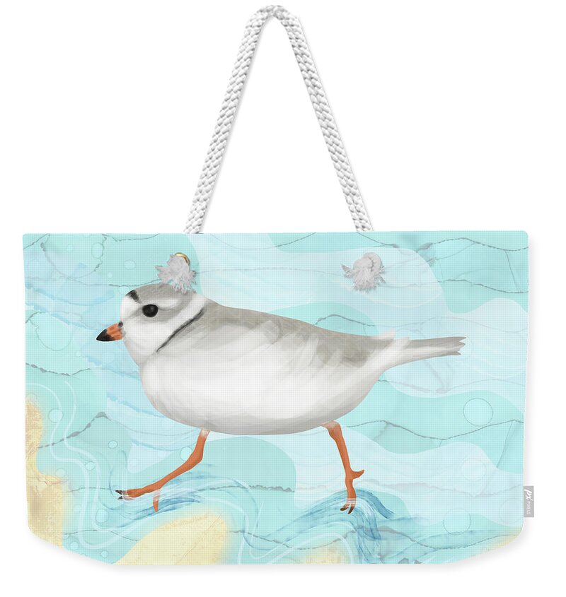 Bird Weekender Tote Bag featuring the digital art Piping Plover Running on the Beach by Andreea Dumez