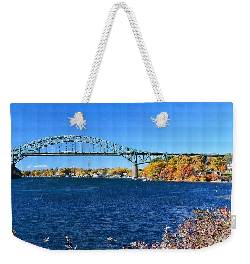 Maine Weekender Tote Bag featuring the photograph Piscataqua River Bridge by Steve Brown