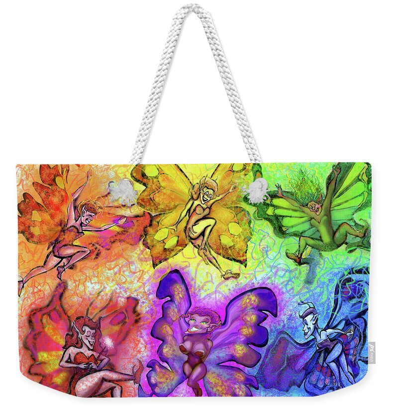 Pixie Weekender Tote Bag featuring the digital art Pixie Party by Kevin Middleton