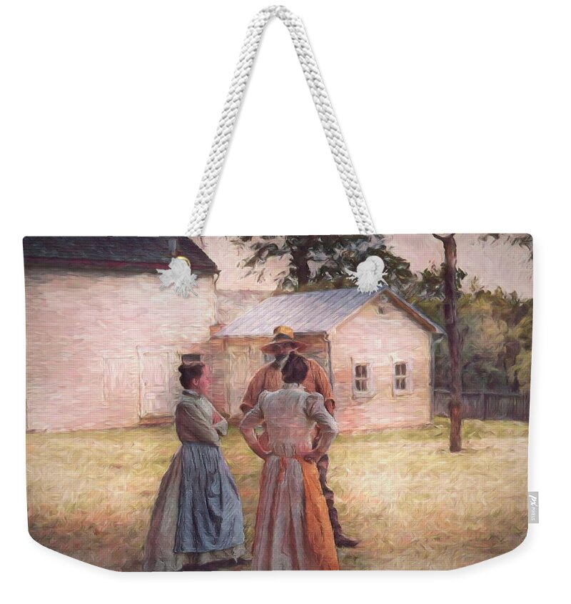 Weekender Tote Bag featuring the photograph Planning the Daily Chores by Jack Wilson