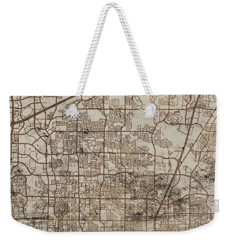 Plano Vintage Rusty City Street Map on Cement Background Weekender Tote Bag  by Design Turnpike - Instaprints
