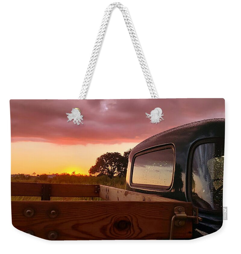 Sunset Weekender Tote Bag featuring the photograph Truck Bed Sunset by Alexis King-Glandon
