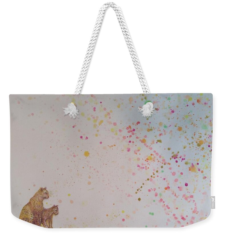 Leopard Weekender Tote Bag featuring the painting Playing In Abstract #6 by Sukalya Chearanantana