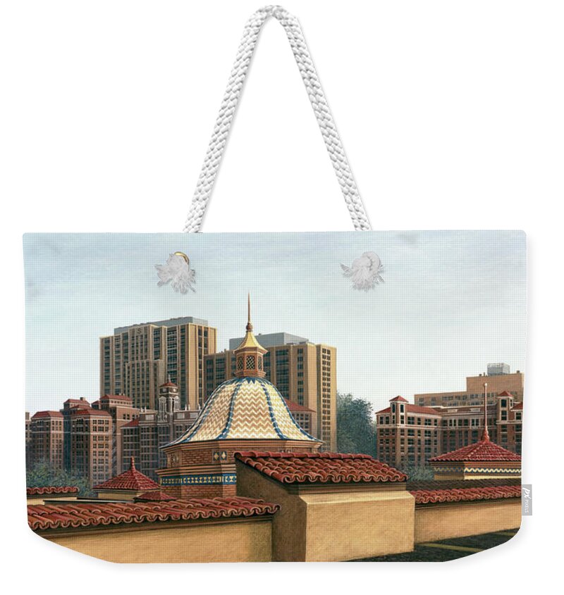 Architectural Landscape Weekender Tote Bag featuring the painting Plaza Roofs by George Lightfoot
