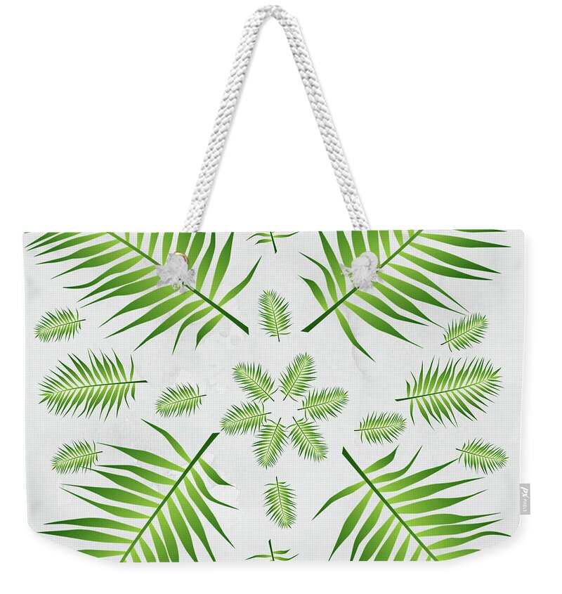 Palm Weekender Tote Bag featuring the digital art Plethora of Palm Leaves 21 on a White Textured Background by Ali Baucom
