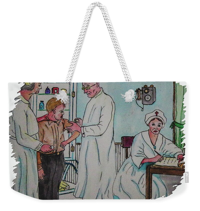 Polio Weekender Tote Bag featuring the painting Polio Vaccinations 1940s by Philip And Robbie Bracco