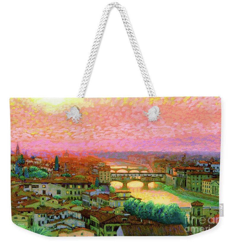 Italy Weekender Tote Bag featuring the painting Ponte Vecchio Sunset Florence by Jane Small