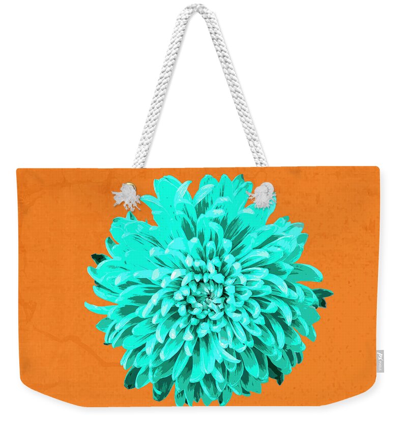 Pop Art Flowers Chrysanthemum Fine Art Photography  Weekender Tote Bag featuring the photograph PopART Chrysanthemum-Turquoise by Renee Spade Photography
