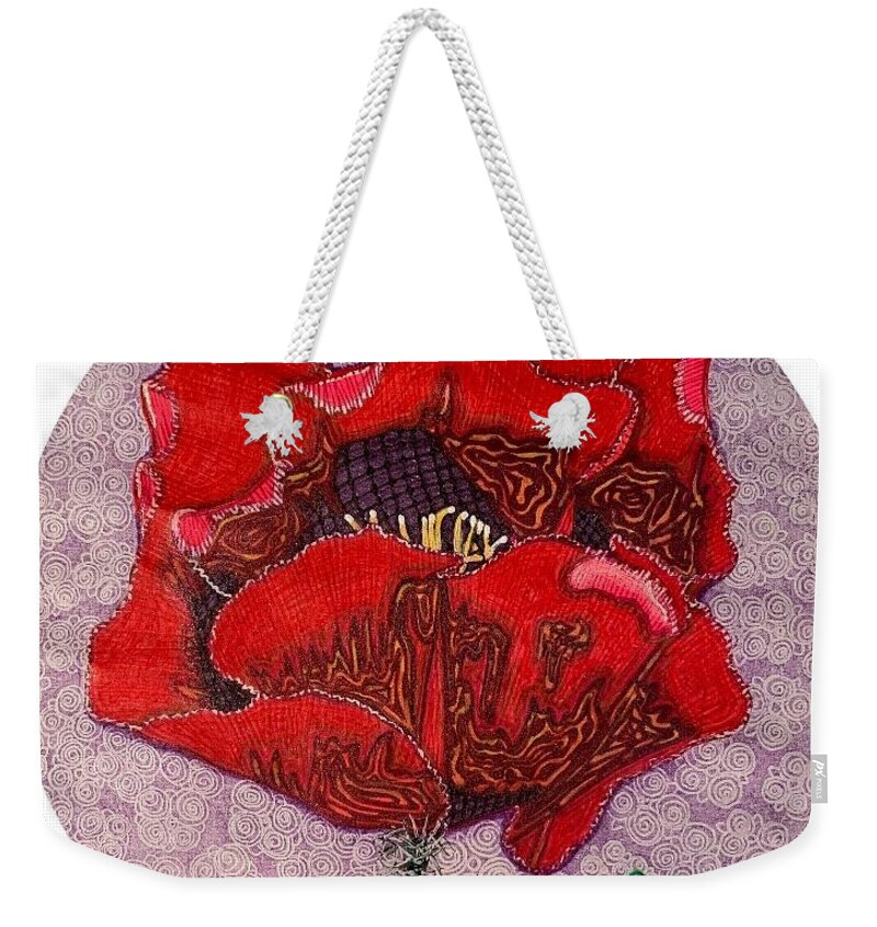 Poppy Weekender Tote Bag featuring the mixed media Poppy - Papaveroideae by Brenna Woods