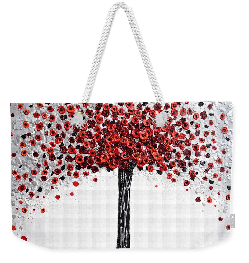 Red Poppies Weekender Tote Bag featuring the painting Poppy Tree by Amanda Dagg