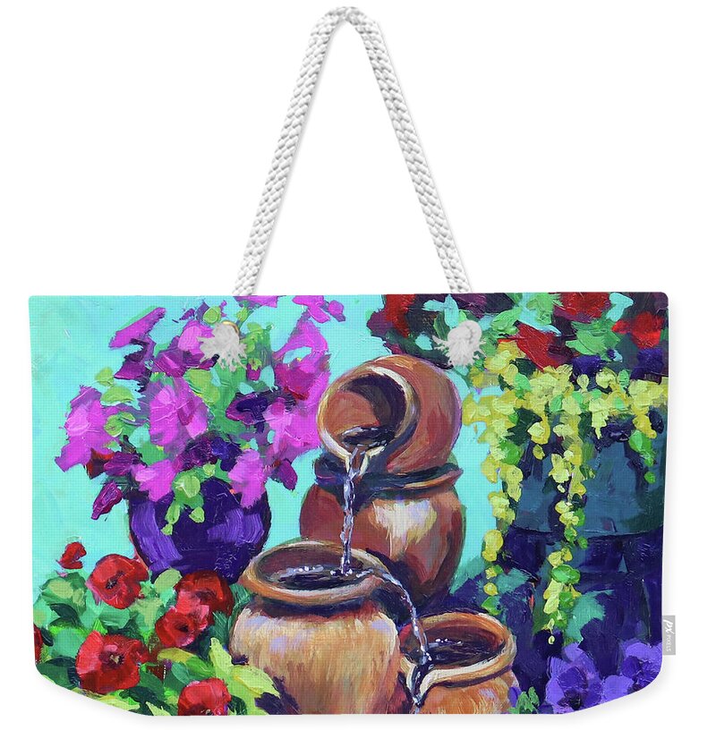 Floral Weekender Tote Bag featuring the painting Porch Garden by Karen Ilari