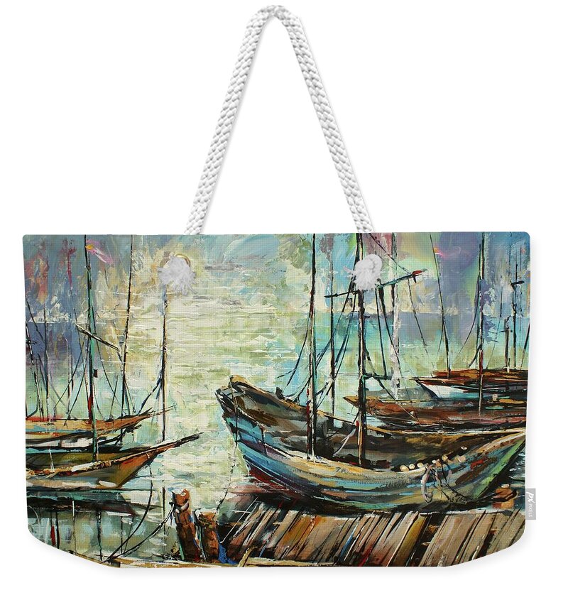 Nautical Weekender Tote Bag featuring the painting Port by Michael Lang