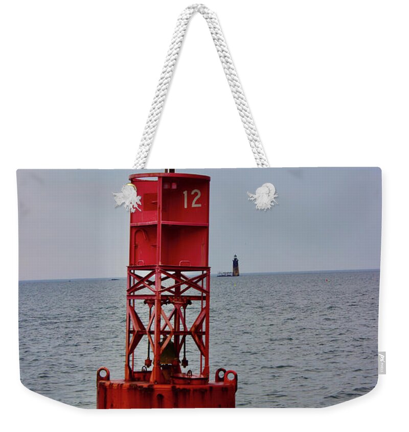  Weekender Tote Bag featuring the pyrography Portland harbor by Annamaria Frost