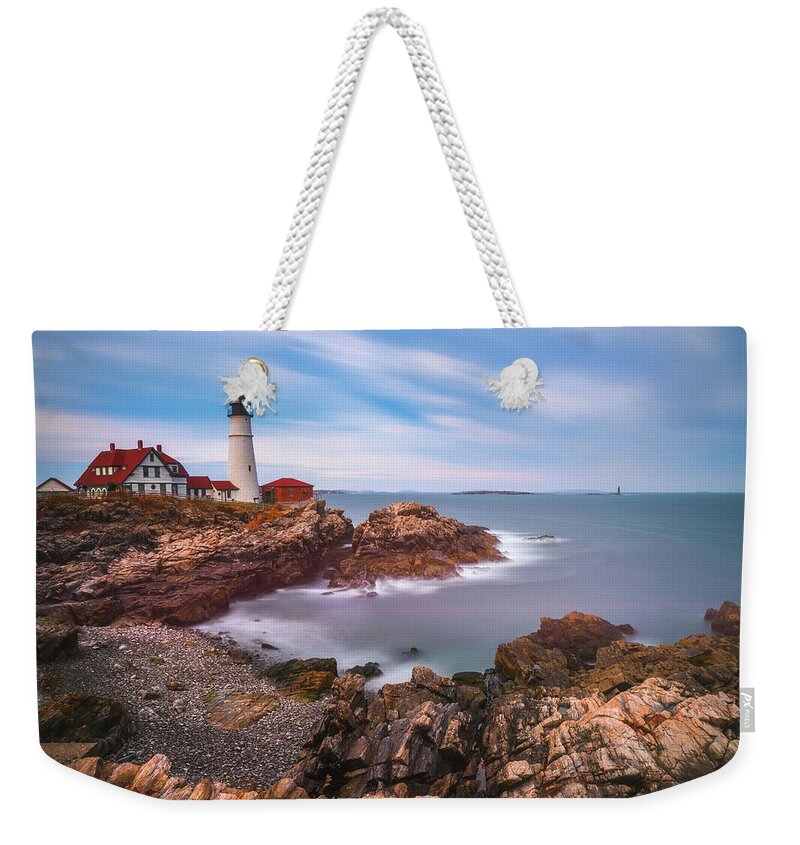 Portland Weekender Tote Bag featuring the photograph Portland Head Lighthouse Long Exposure by Darren White