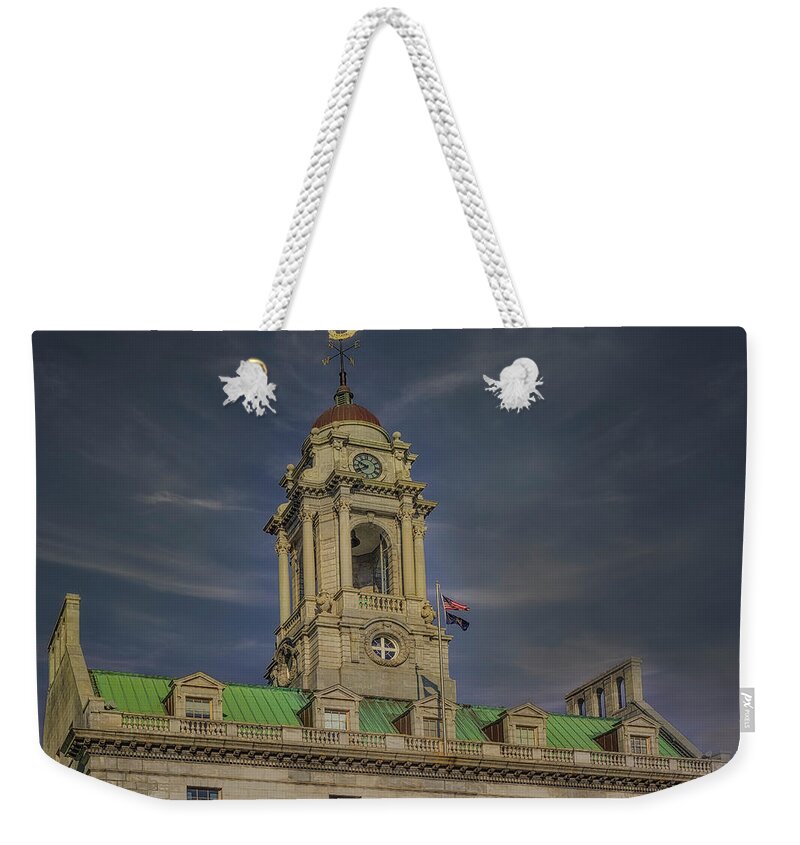 Portland Weekender Tote Bag featuring the photograph Portland Maine City Hall Building by Susan Candelario