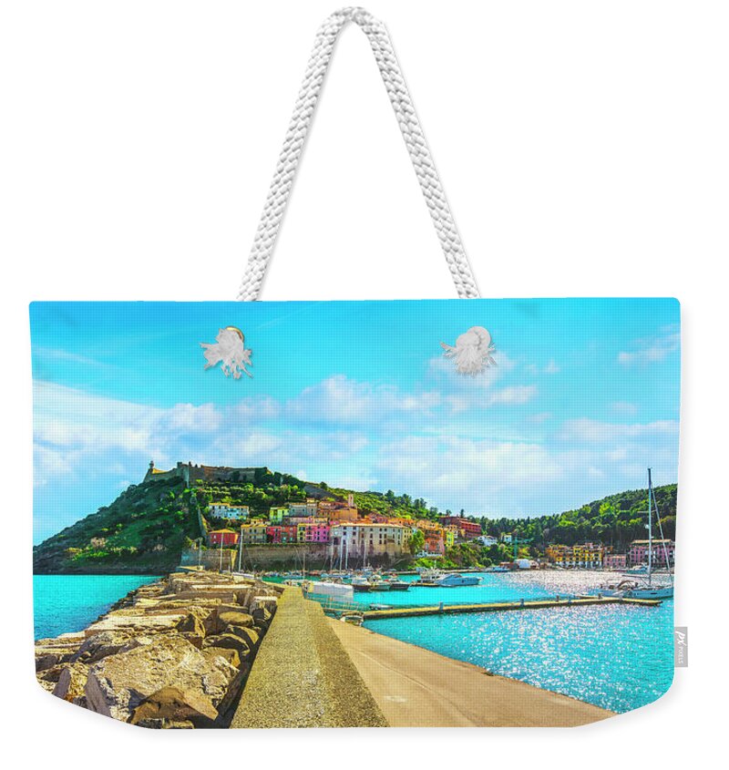 Porto Weekender Tote Bag featuring the photograph Porto Ercole panoramic view. Tuscany by Stefano Orazzini