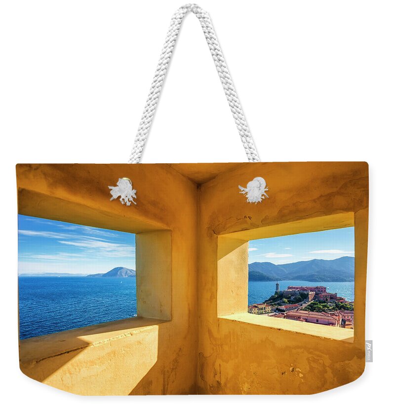 Elba Weekender Tote Bag featuring the photograph Portoferraio from old windows. Elba island by Stefano Orazzini