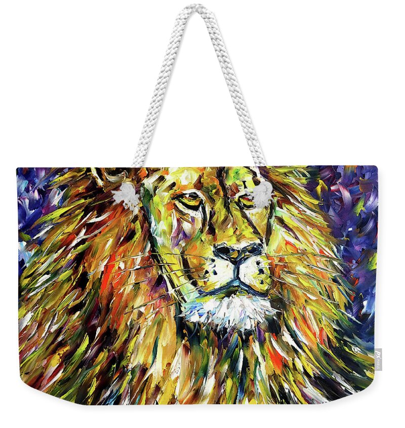 King Lion Painting Weekender Tote Bag featuring the painting Portrait Of A Lion by Mirek Kuzniar