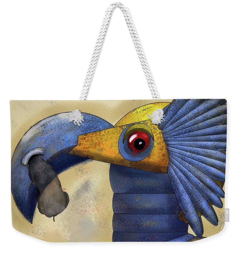 Mech Weekender Tote Bag featuring the digital art Portrait of a Mech Bird by Ken Morris