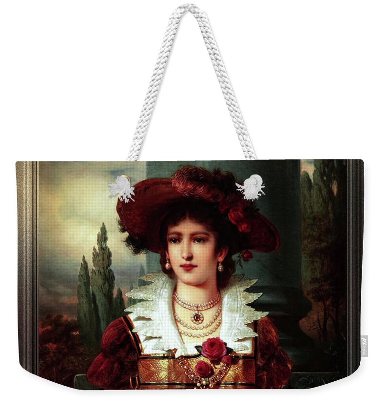 Portrait Of A Noble Lady Weekender Tote Bag featuring the painting Portrait Of A Noble Lady by Franz Seraph Russ Old Masters Classical Art Reproduction by Rolando Burbon