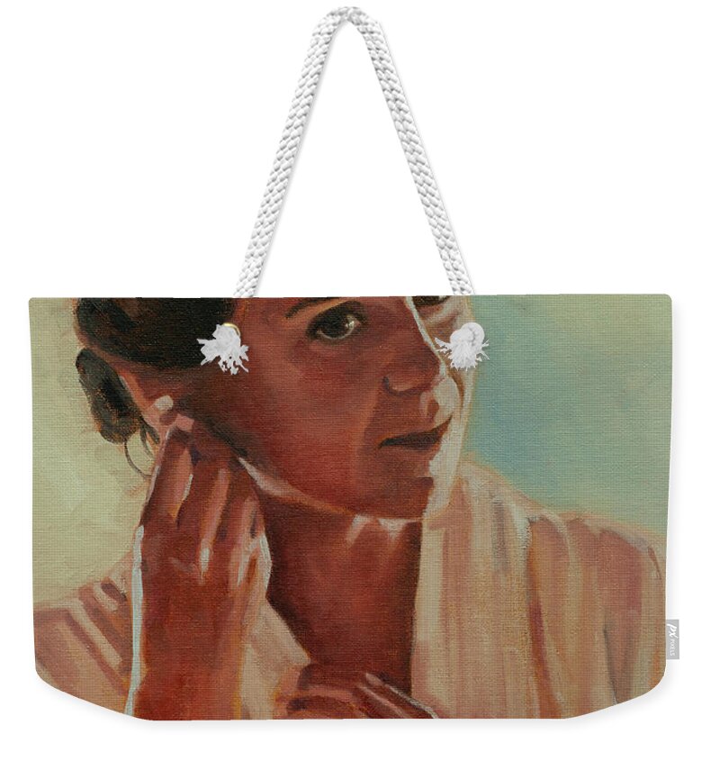  Weekender Tote Bag featuring the painting Portrait of Cristina by Pablo Avanzini