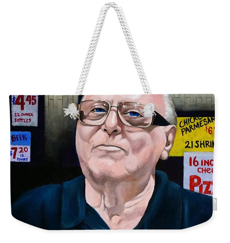  Weekender Tote Bag featuring the painting Portrait of Moe Simon by Christopher Shellhammer