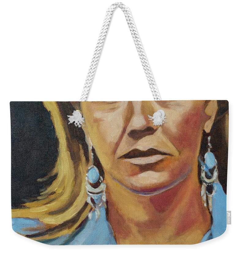 Oil Weekender Tote Bag featuring the painting Portrait of my wife by Pablo Avanzini