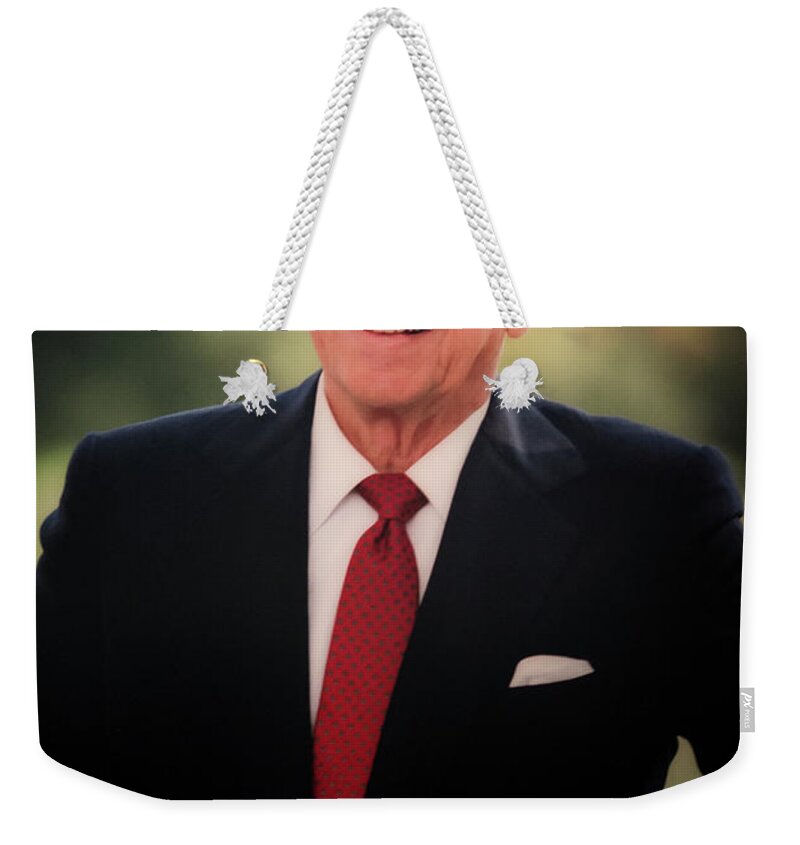 President Ronald Reagan Weekender Tote Bag featuring the photograph Portrait of Ronald Reagan by Ivete Basso Photography
