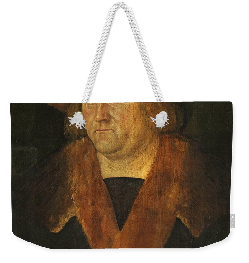 Attributed To Hans Brosamer Weekender Tote Bag featuring the painting Portrait of the mayor Hans Leitgeb by Attributed to Hans Brosamer
