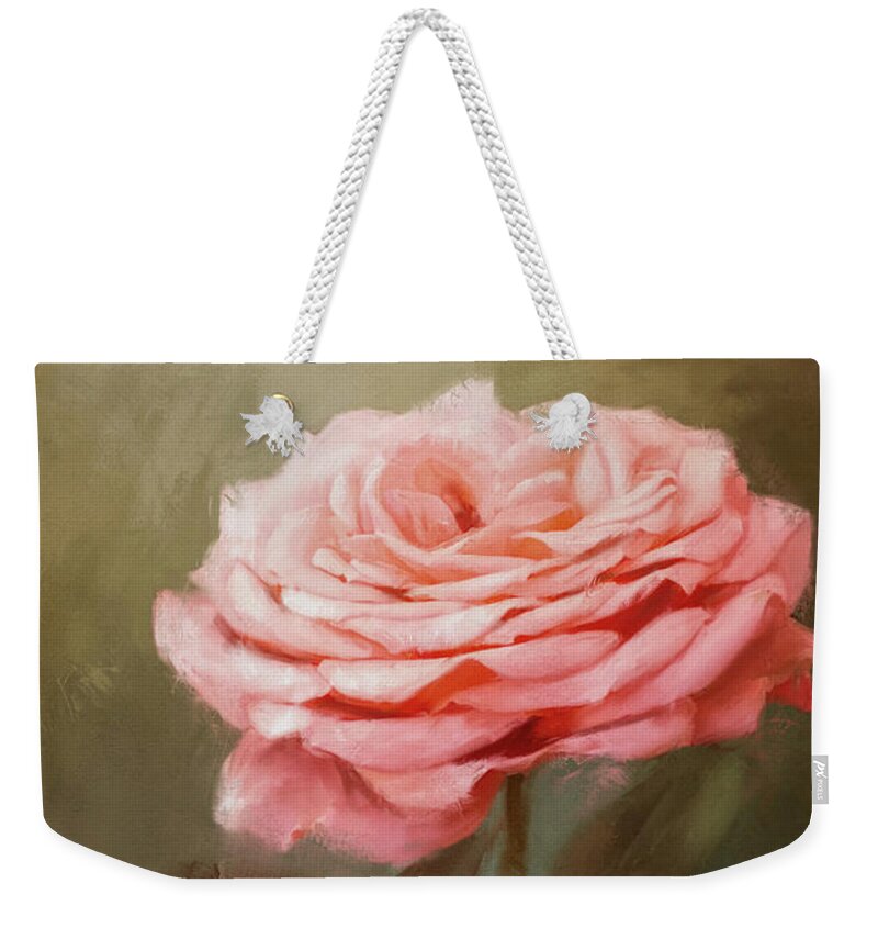 Flower Weekender Tote Bag featuring the painting Portrait Of The Salmon Rose by Jai Johnson