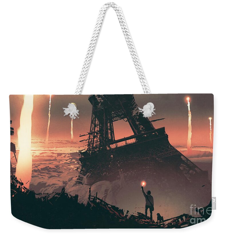 Illustration Weekender Tote Bag featuring the painting Post-apocalyptic City by Tithi Luadthong