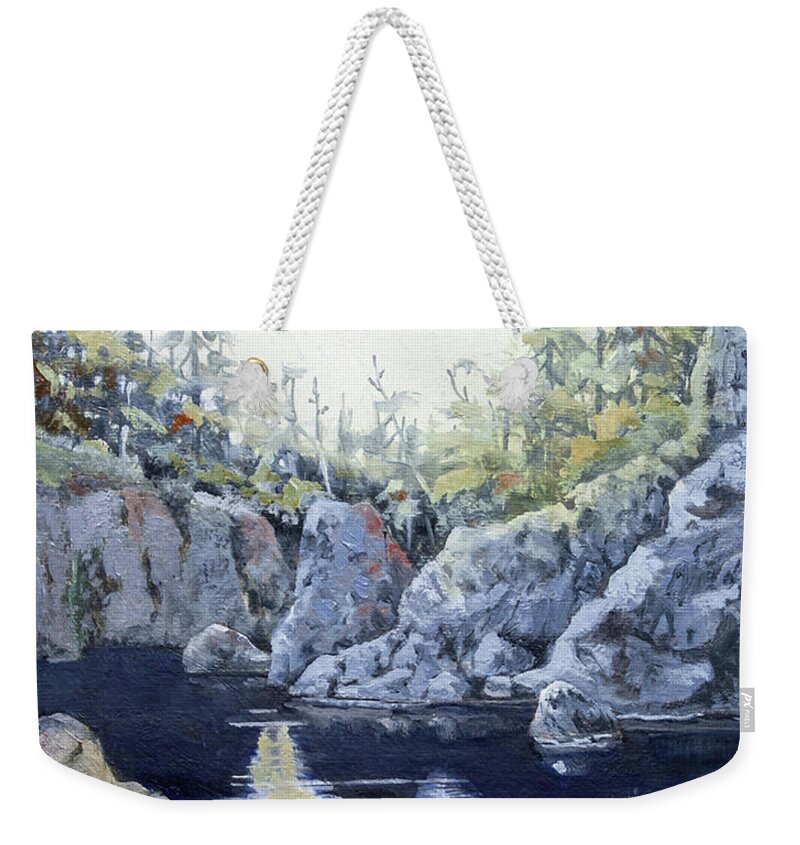 Landscape Canadian Paintings Oil Paintings Prints Original Paintings Canadian Art Weekender Tote Bag featuring the painting Pot Holes by Rob Owen