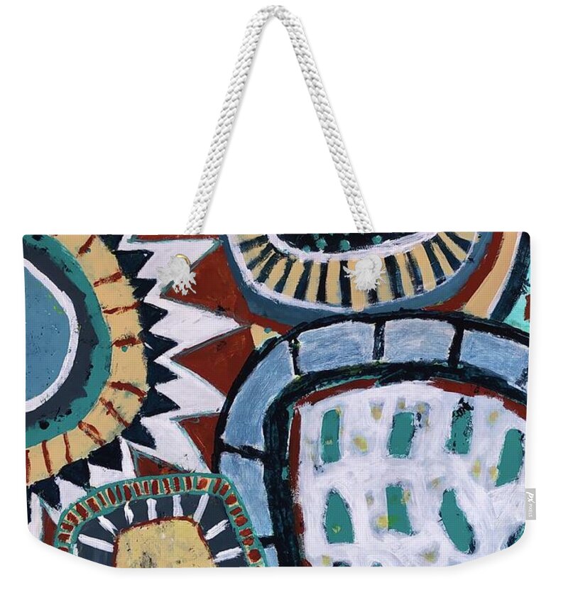 Earth Tones Weekender Tote Bag featuring the painting Pottery Dream by Cyndie Katz