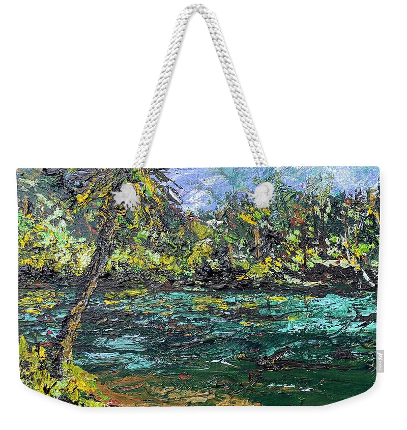 Potts Preserve Weekender Tote Bag featuring the painting Potts Preserve Peinture Au Couteau by Larry Whitler