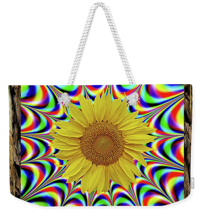 Sunflower Art Weekender Tote Bag featuring the photograph Power of the Flower in a Redwood Bark Frame by Ben Upham III