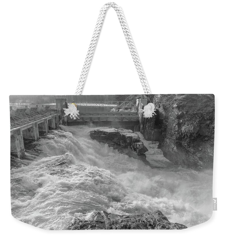 Water Weekender Tote Bag featuring the photograph Power of Water in Motion 2020 - Black and White by Matthew Nelson