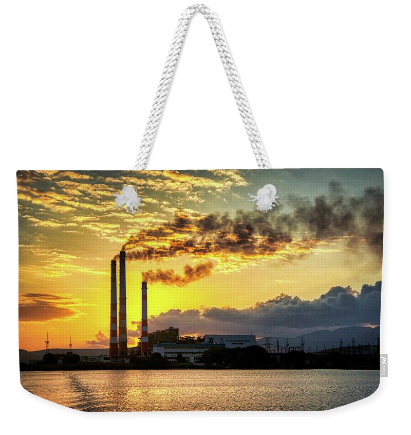 Clouds Weekender Tote Bag featuring the photograph Power plant pollution by Micah Offman